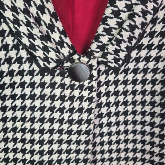 Tavora Houndstooth Wool Blend Blazer Red Lining Women’s 12 Waist-Length - Picture 4 of 12
